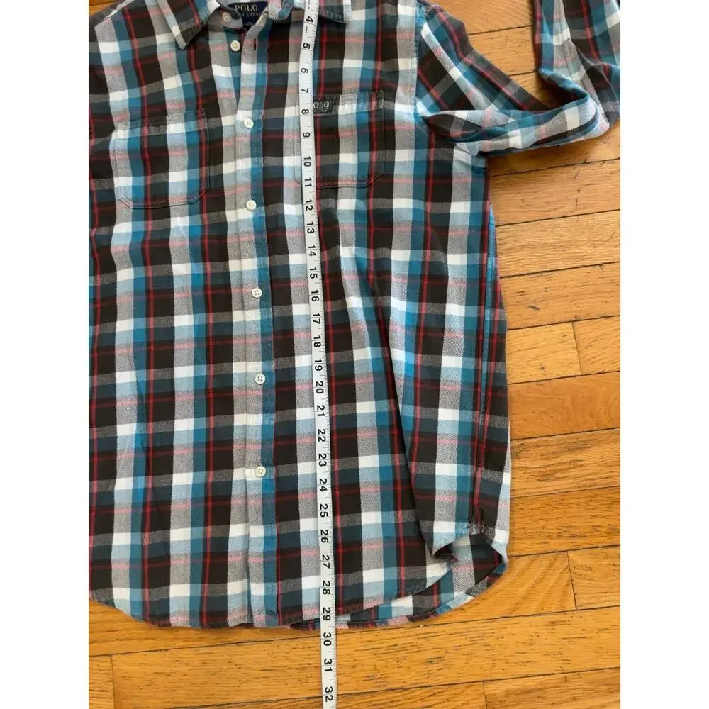 Polo Ralph Lauren XL Plaid Flannel Button Shirt Blue Brown Cotton